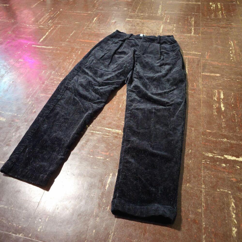 Corduroy Pants Vintage Wide Wale Pleated Black (M) ✨